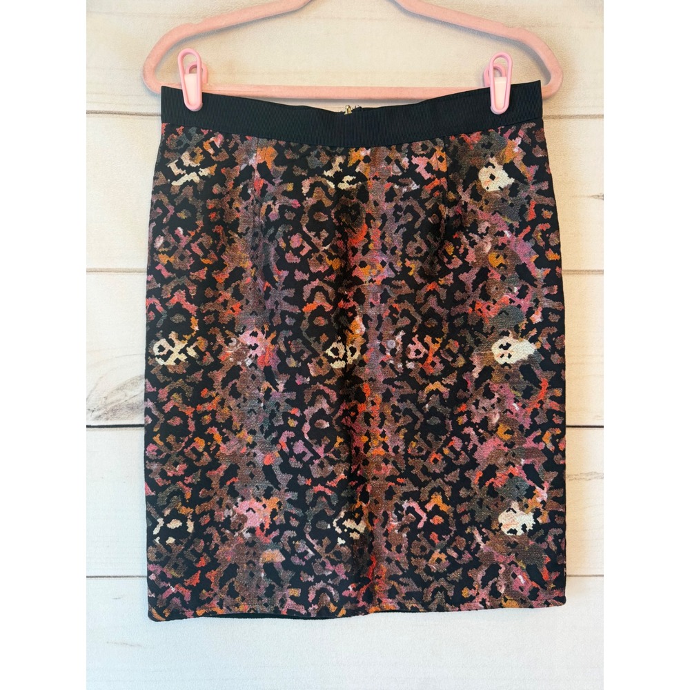 Weston Womens Metallic Brocade Abstract Animal Print Pencil Skirt Gold Zip L